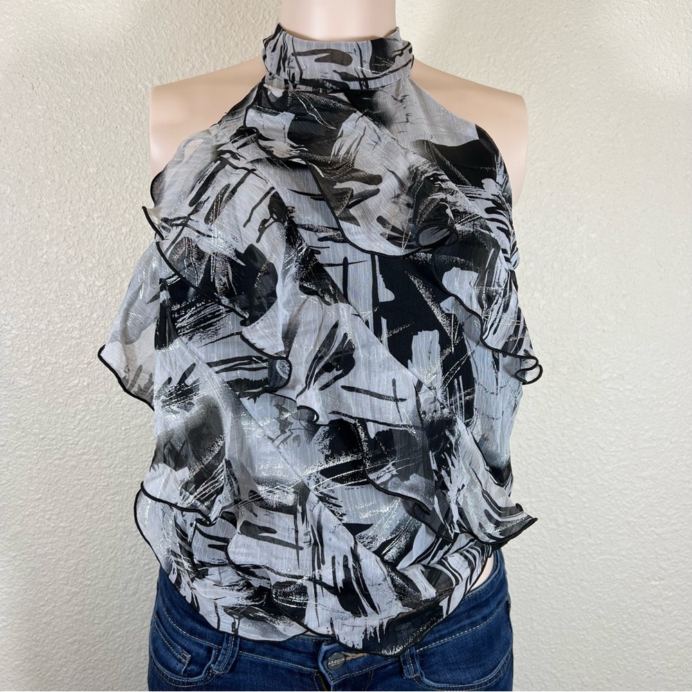 B. Wear, Women’s Blouse Sleeveless Ruffle Halter High Neck, size M
